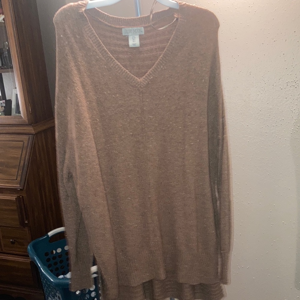 Ruby Moon Burnt Orange Long Sleeve V Neck Confetti Sweater, Small